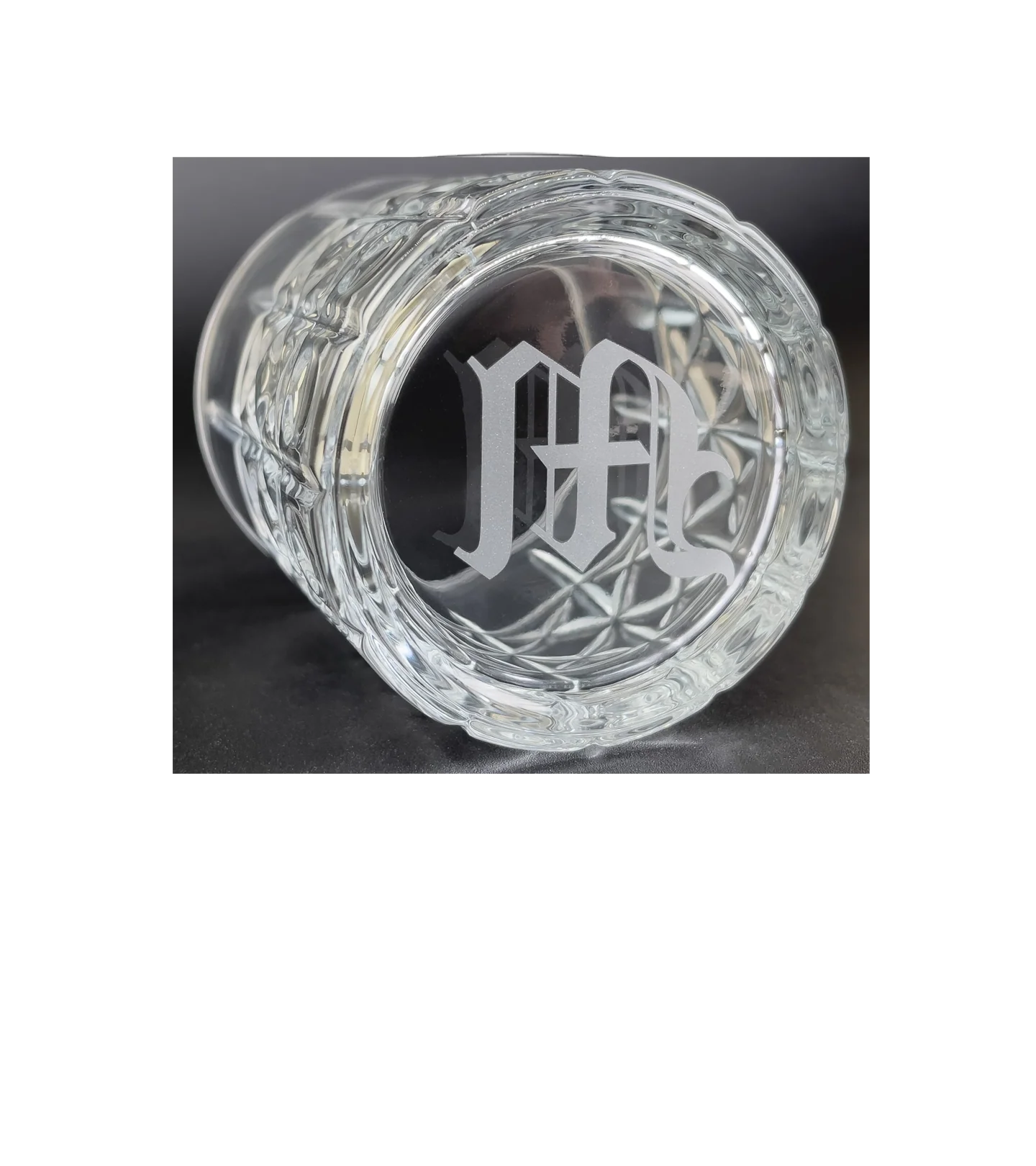 11 oz. Cut Glass Design Rocks Glass with Engraving on Bottom - Image 2