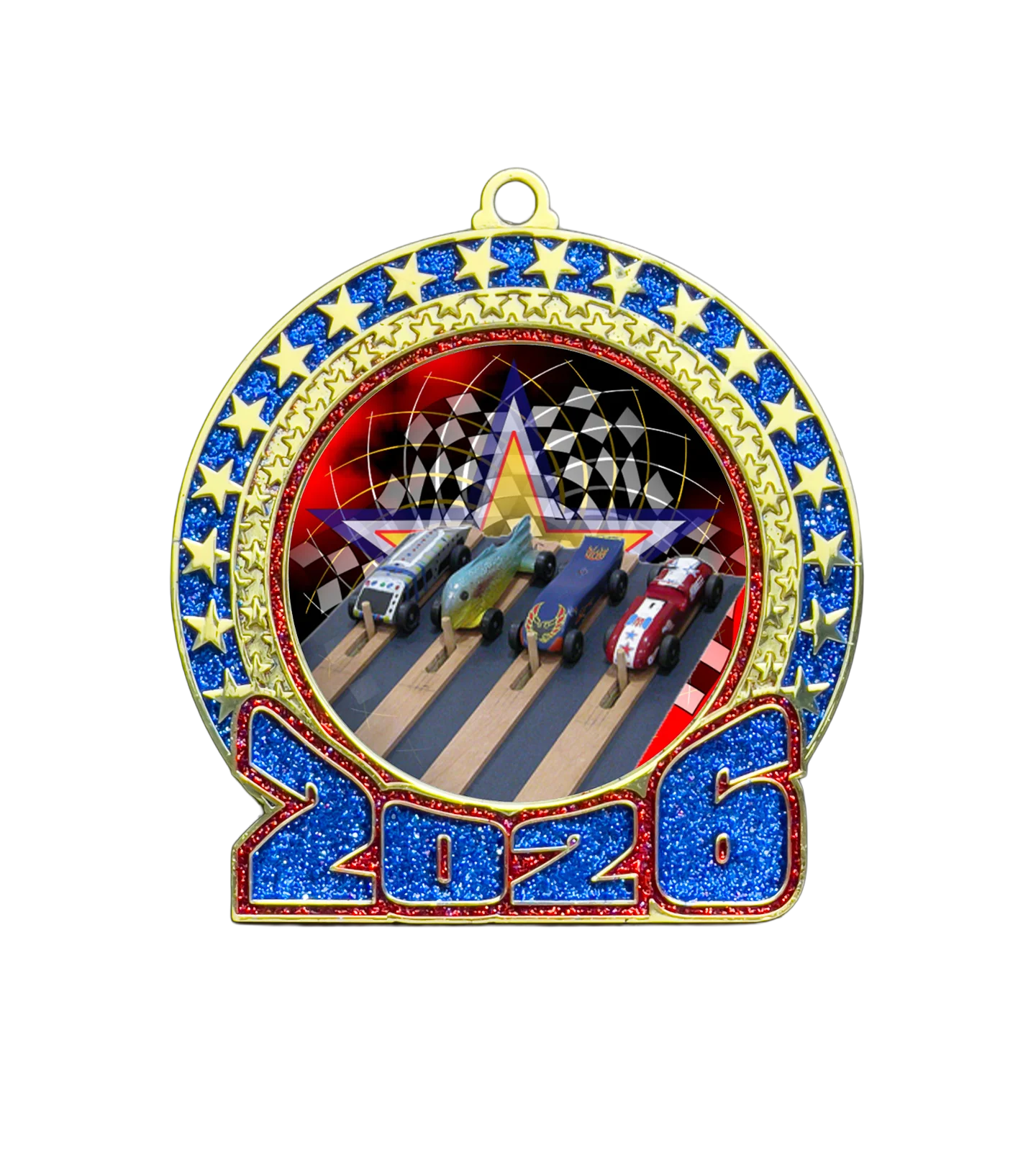2026 Red and Blue Glitter Derby Insert Medal
