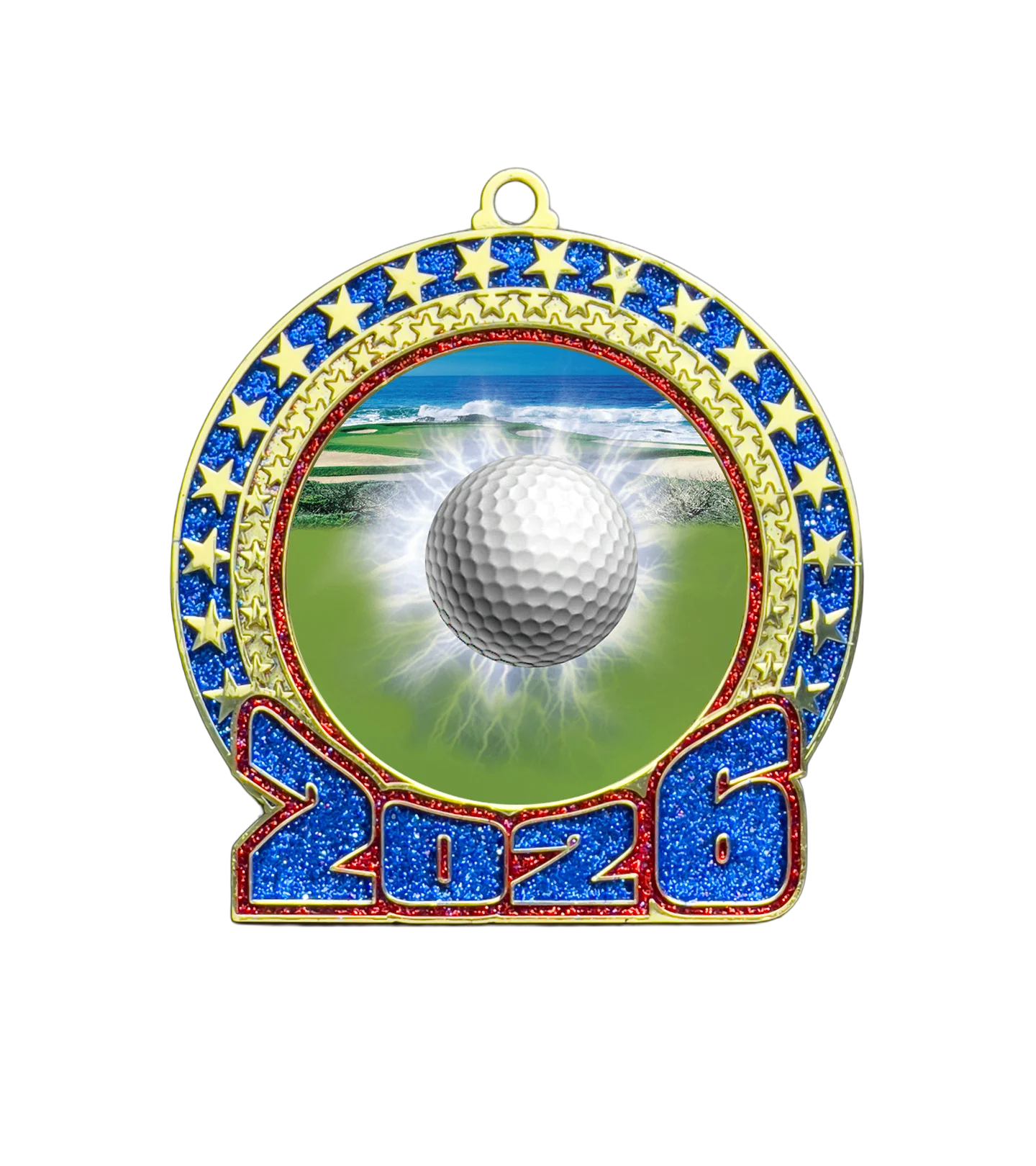 2026 Red and Blue Glitter Golf Insert Medal