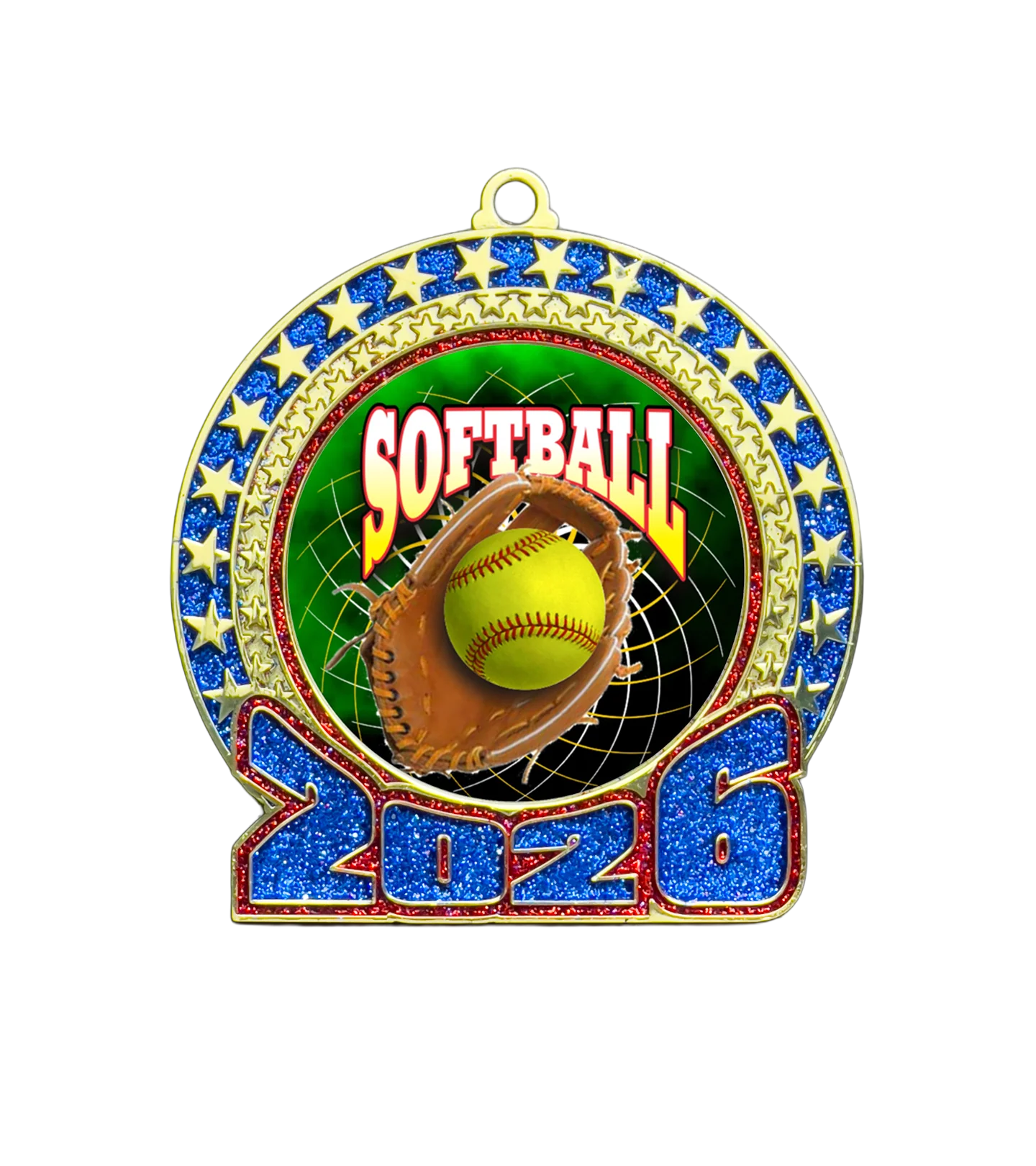 2026 Red and Blue Glitter Softball Insert Medal