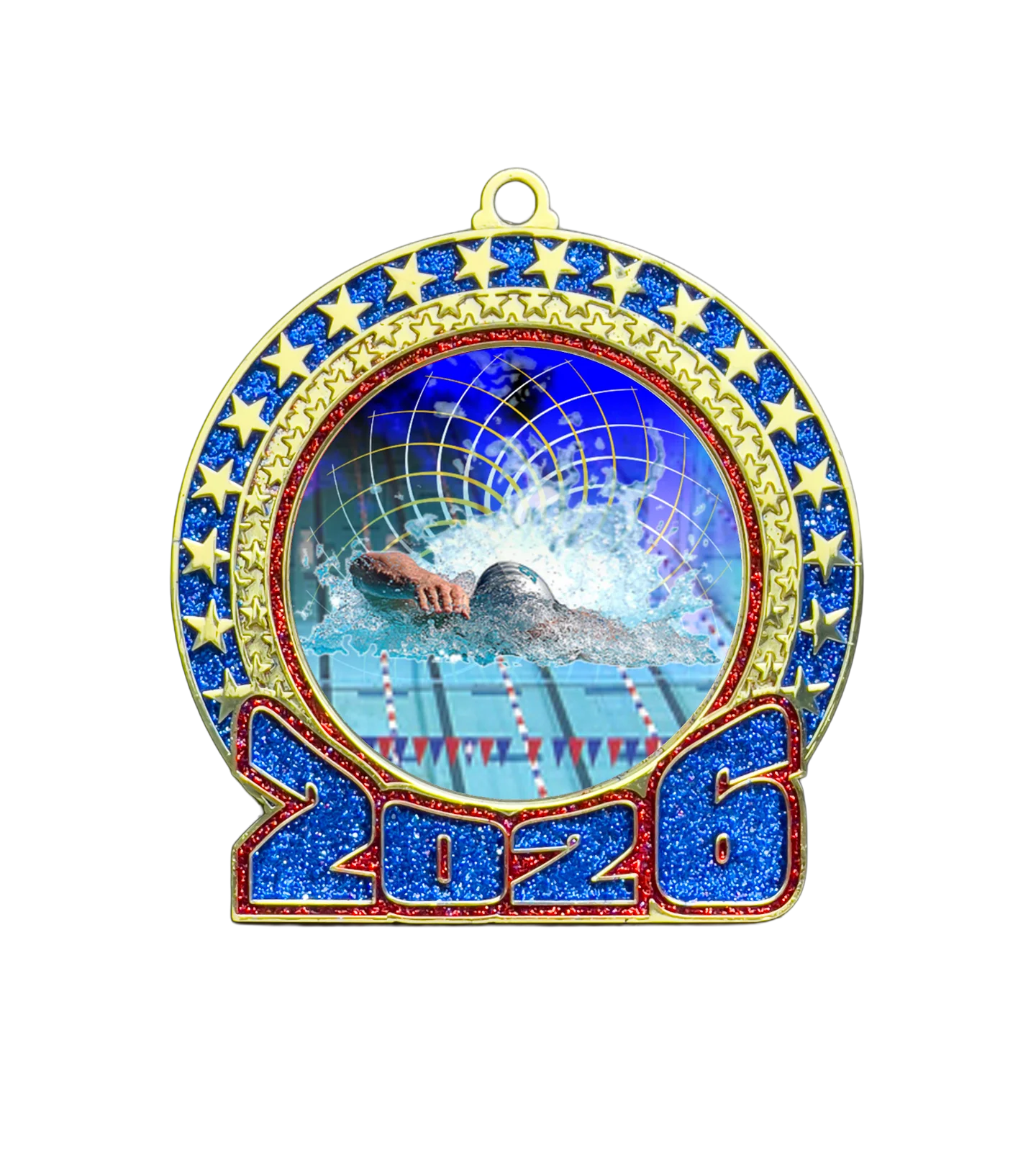 2026 Red and Blue Glitter Swimming Insert Medal