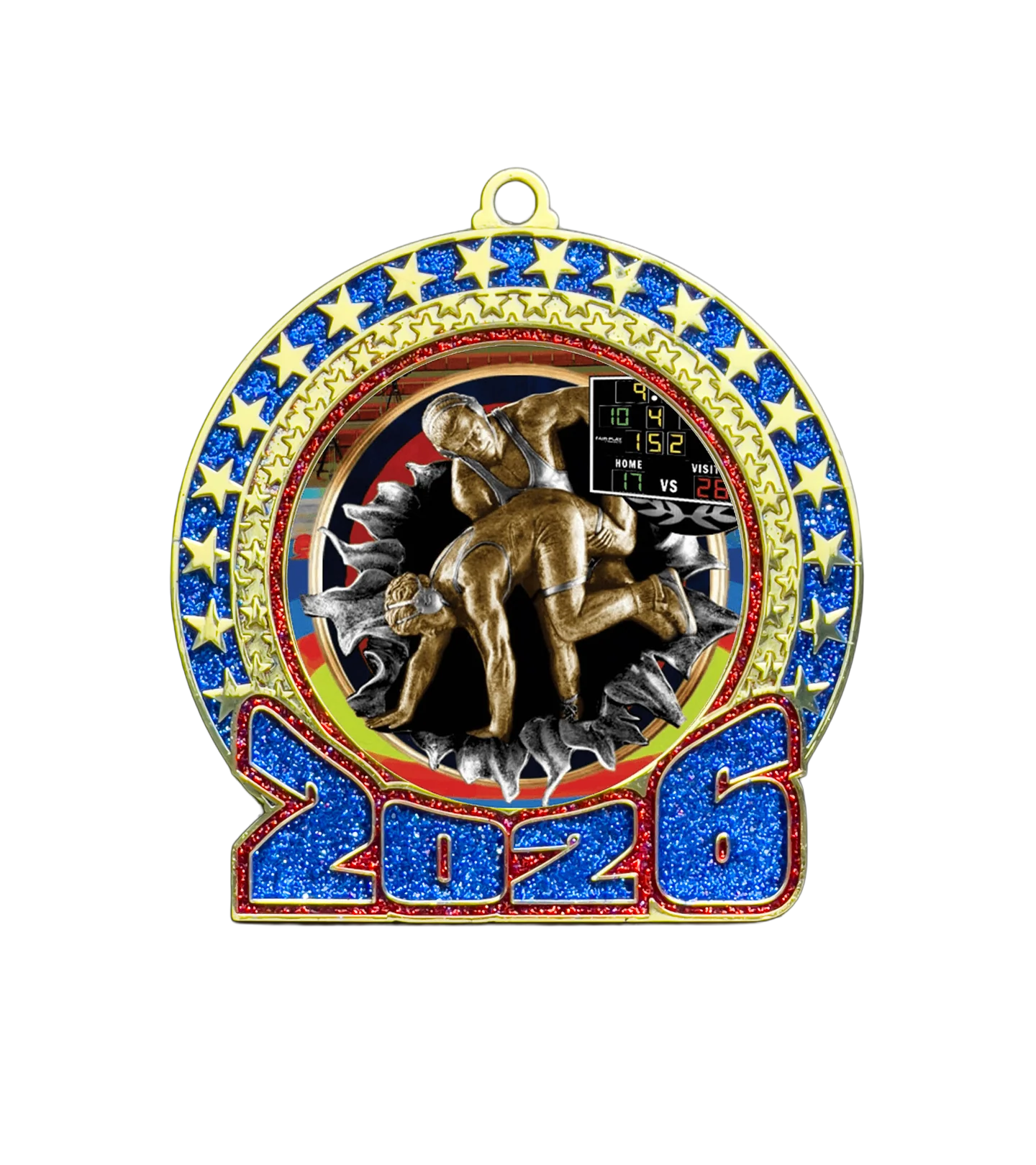 2026 Red and Blue Glitter Wrestling Insert Medal