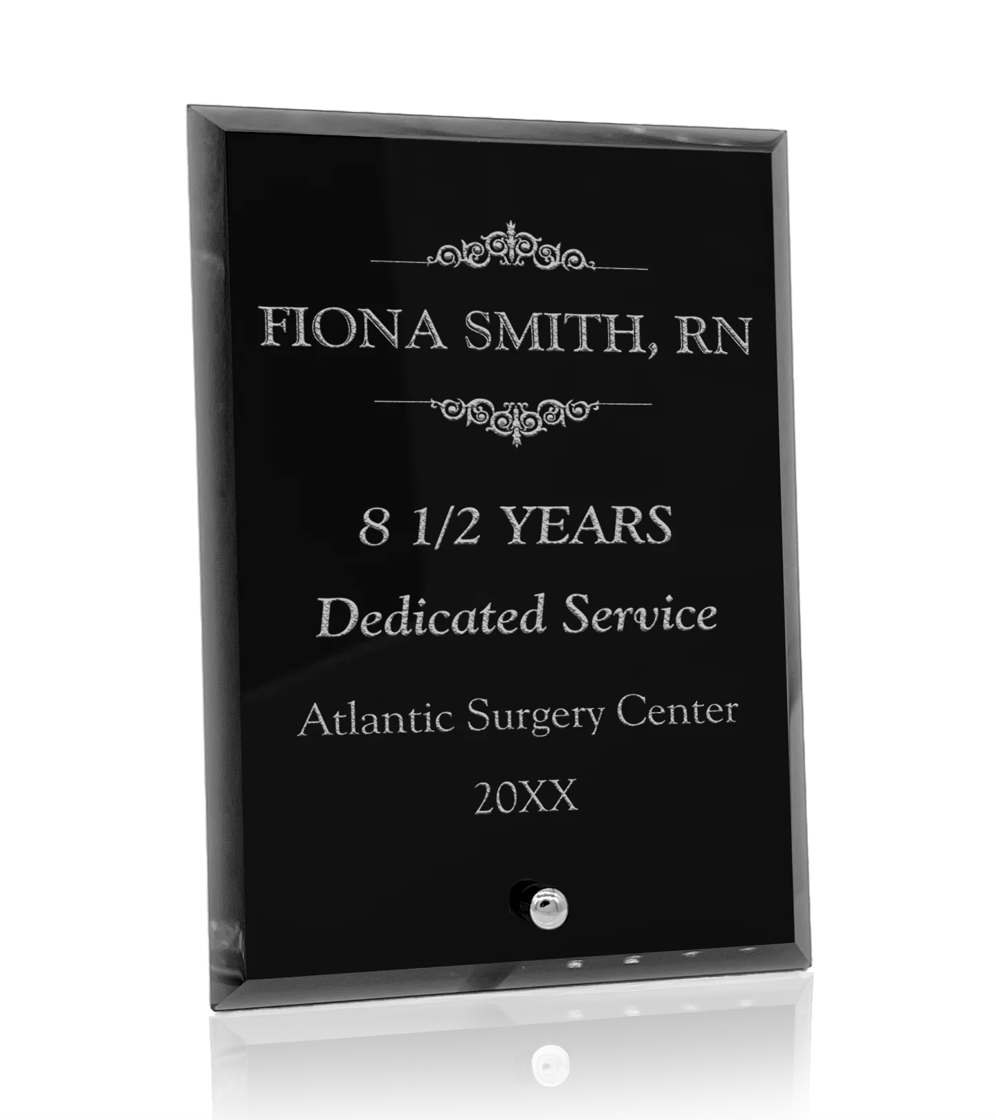 Laser Engraved Black Standing Glass Award