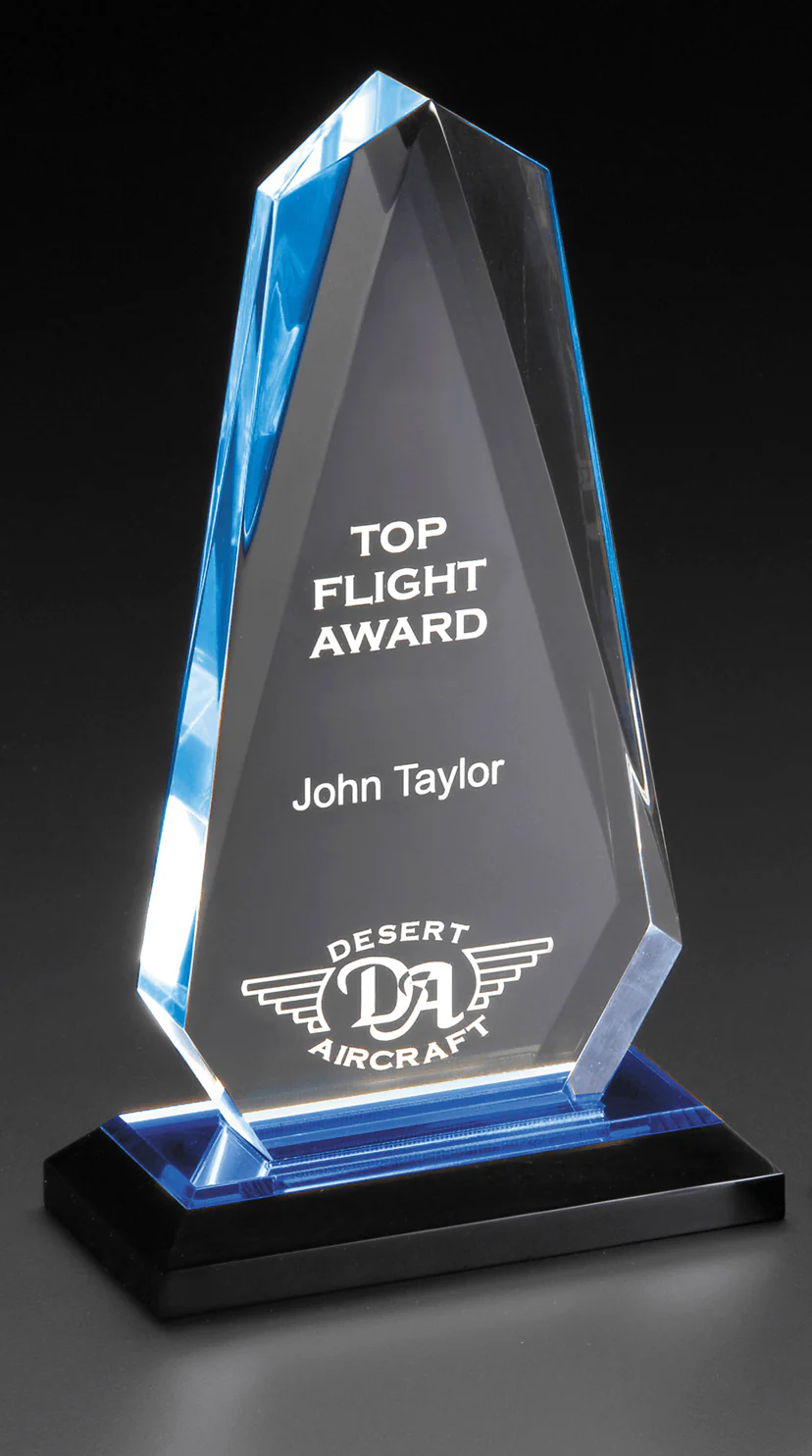 Laser Engraved Blue Arrowhead Impress Acrylic Award - Image 2