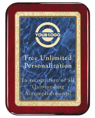 Laser Engraved Classic Blue Marble Rosewood Rounded Plaque