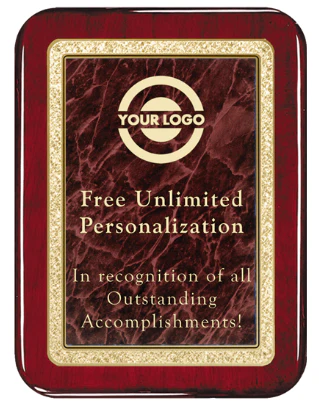 Laser Engraved Classic Red Marble Rosewood Rounded Plaque