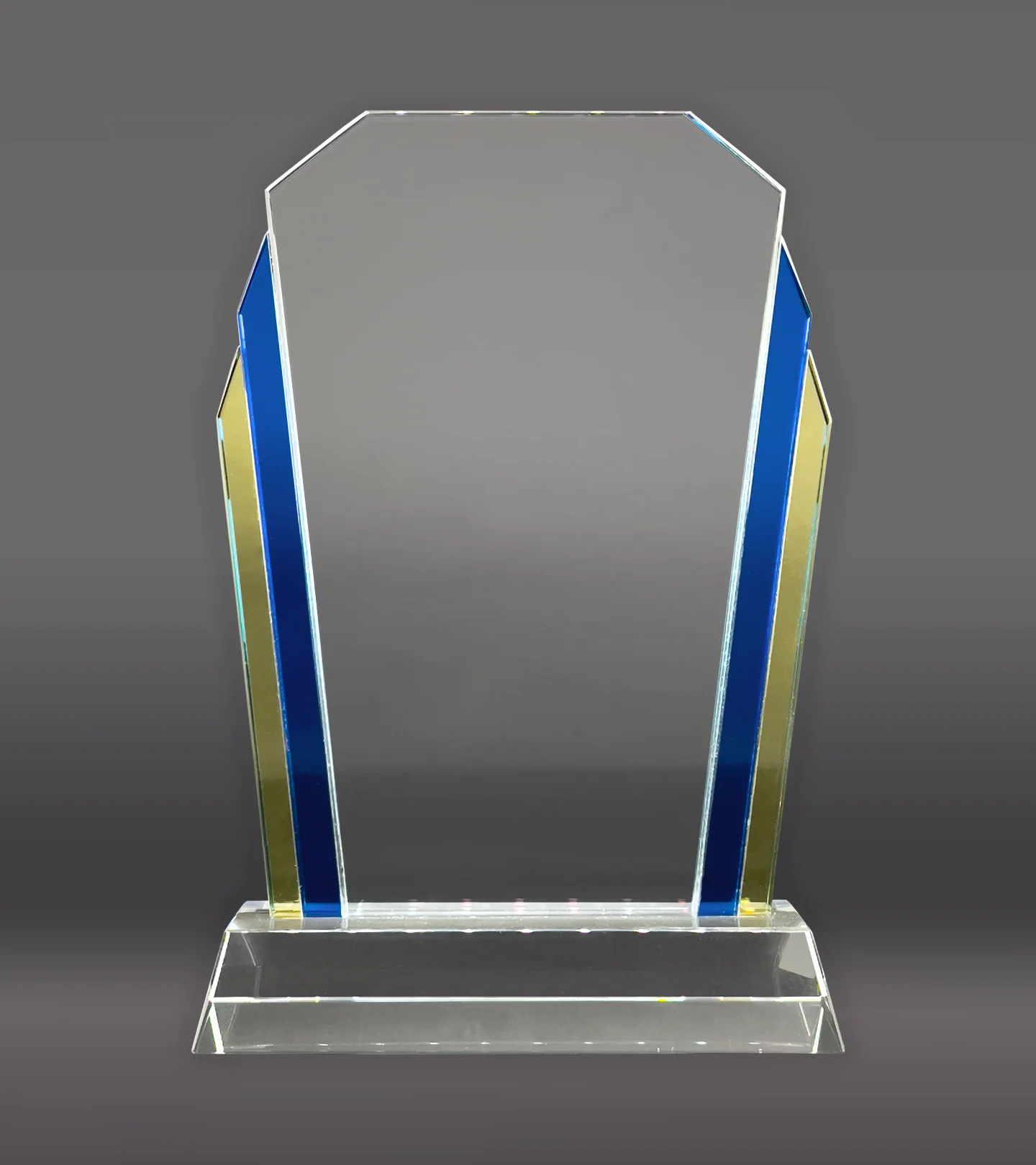 Imperial Color Glass Award with Blue & Gold Accent Columns - Image 2