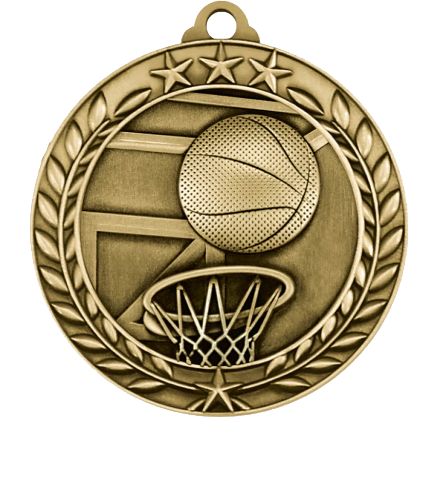 Large Star Wreath Basketball Medal