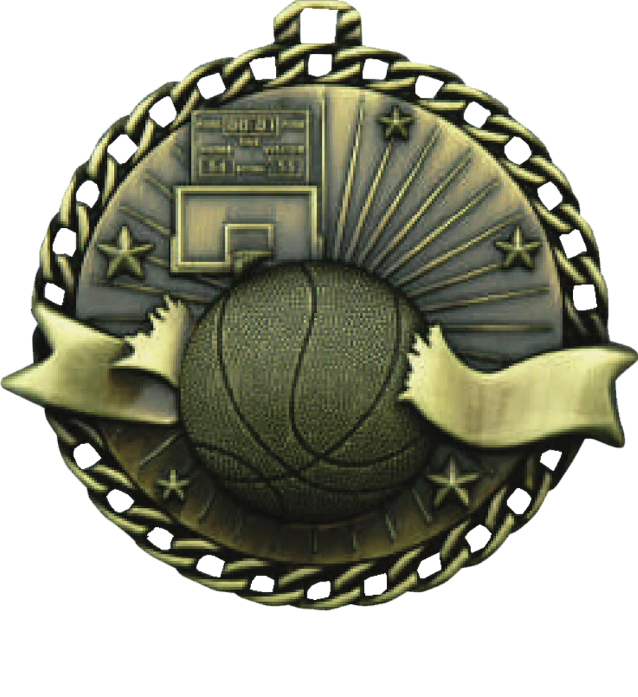 Ribbon Burst Basketball Medal