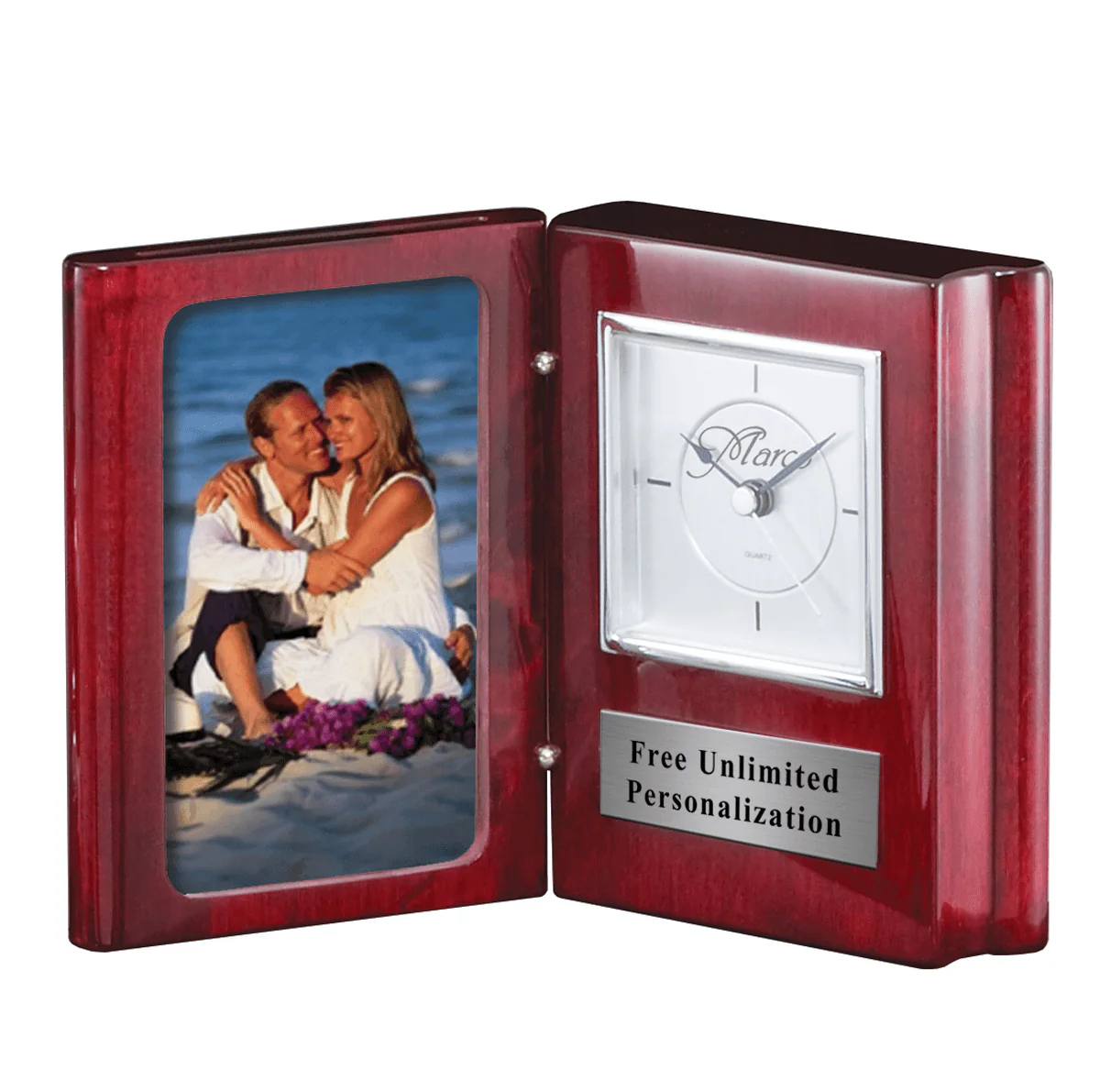 Rosewood Book Clock with Picture Frame