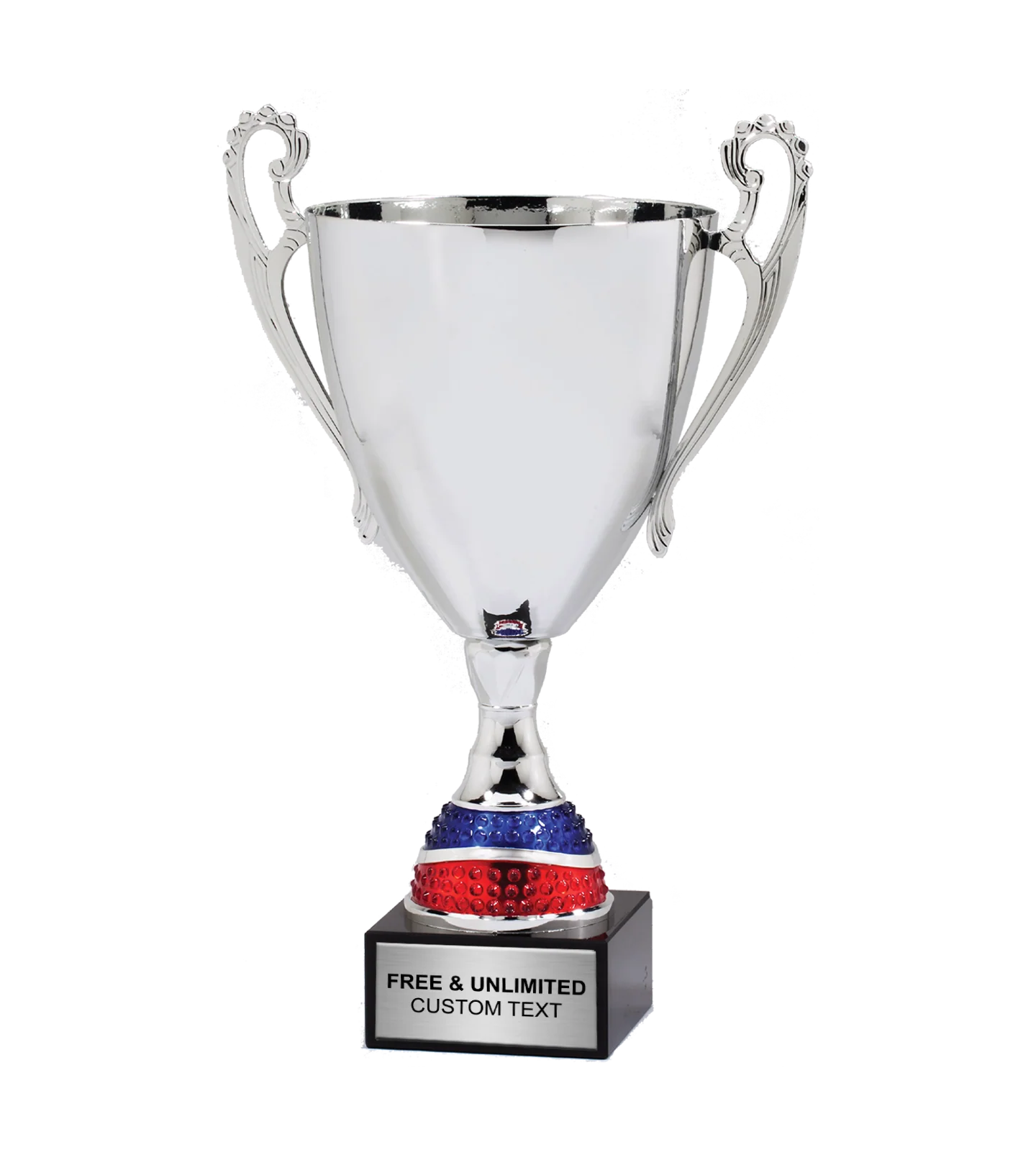 Silver Cup Trophy with Red and Blue Stem