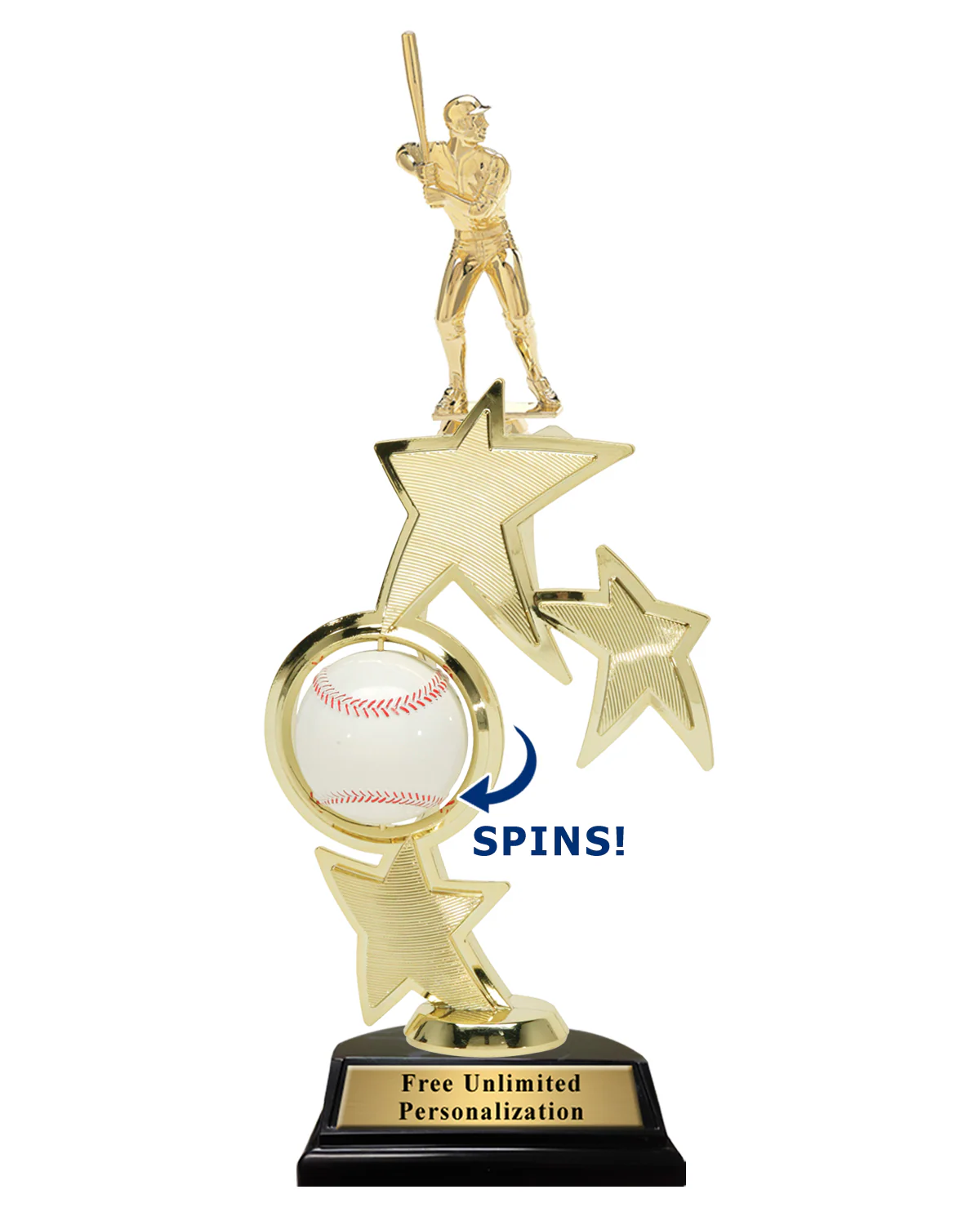 Triple Star Spin Action Baseball Trophy